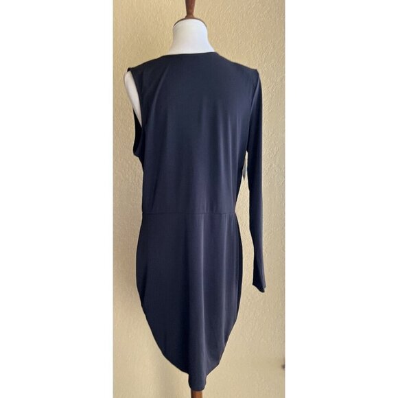 Nasty Gal Black Jersey One Sleeve Plunging Wrap Dress Size XL - Picture 2 of 10